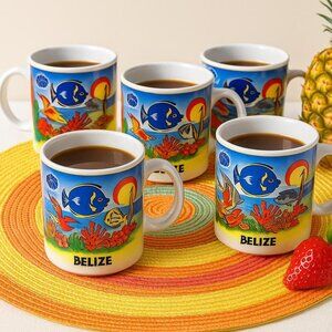 Set of 5 Belize Souvenir Coffee Mugs – Tropical Ocean Design